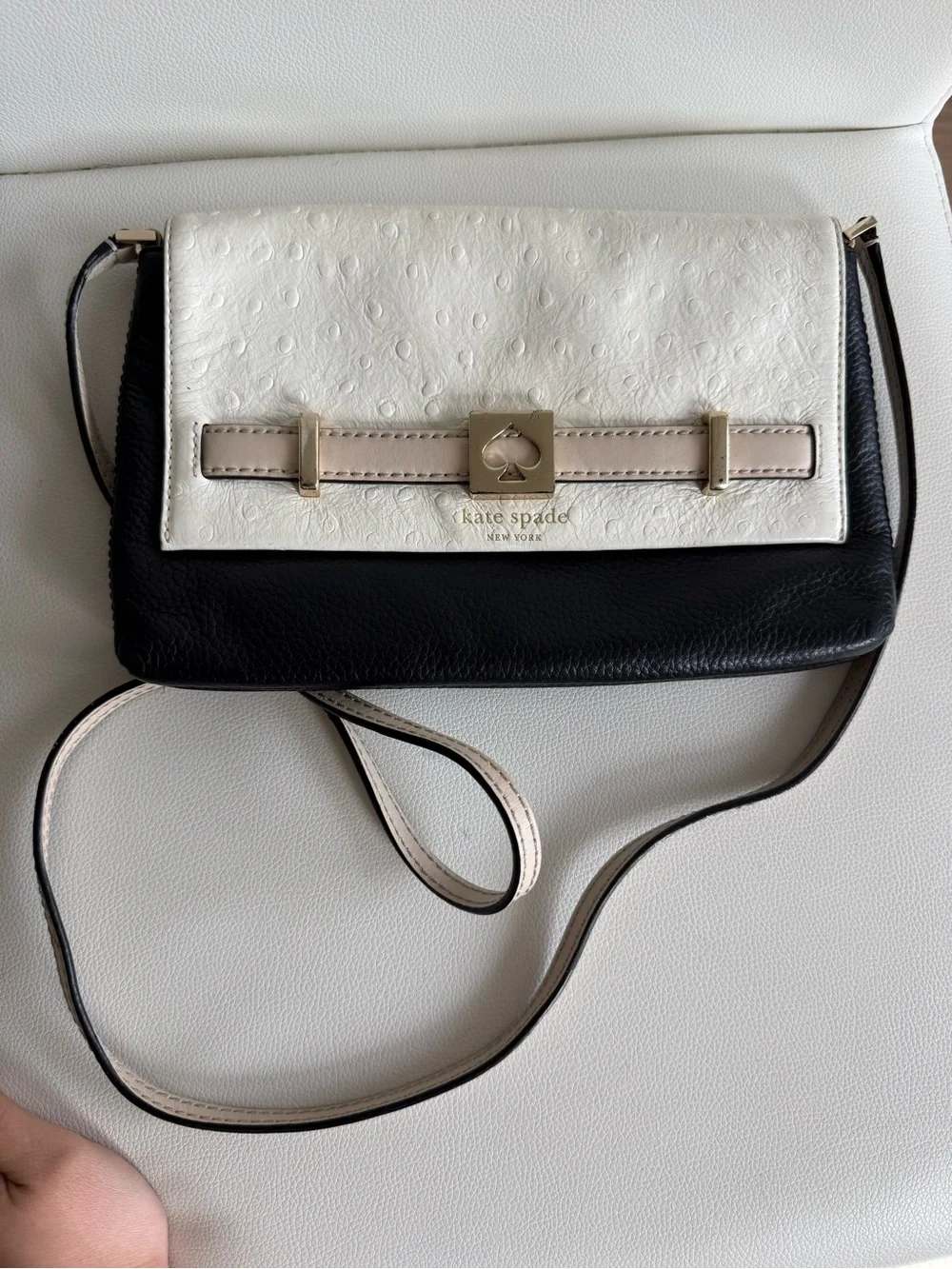 kate spade ostrich embossedBlack, White and Beige Crossbody Bag